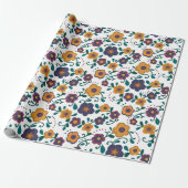 70's Folk Art Ditzy Retro Daisy in Jewel Tones Cadeaupapier (Uitgerold)