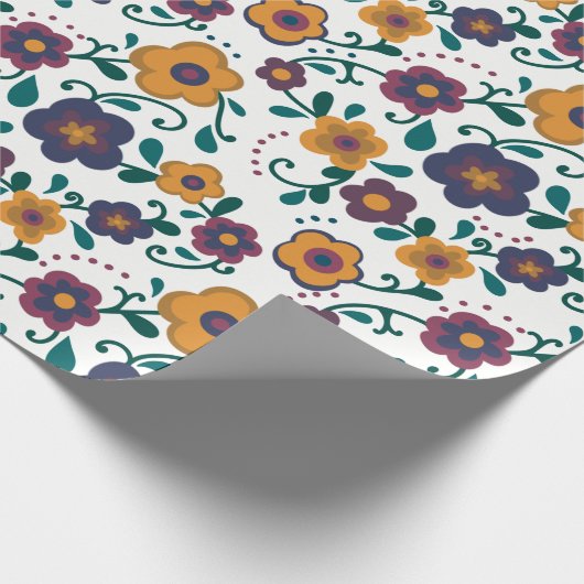 70's Folk Art Ditzy Retro Daisy in Jewel Tones Cadeaupapier (Hoek)