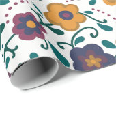 70's Folk Art Ditzy Retro Daisy in Jewel Tones Cadeaupapier (Rol Hoek)