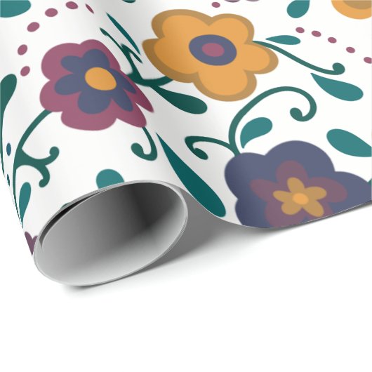 70's Folk Art Ditzy Retro Daisy in Jewel Tones Cadeaupapier (Rol Hoek)