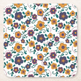 70's Folk Art Ditzy Retro Daisy in Jewel Tones Kartonnen Onderzetters
