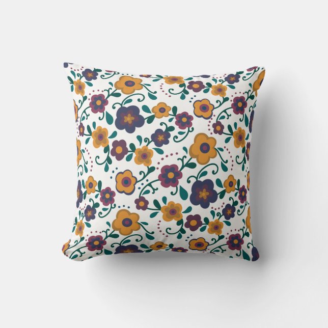 70's Folk Art Ditzy Retro Daisy in Jewel Tones Kussen (Voorkant)
