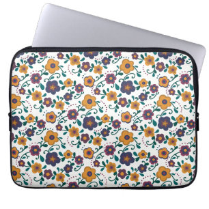 70's Folk Art Ditzy Retro Daisy in Jewel Tones Laptop Sleeve