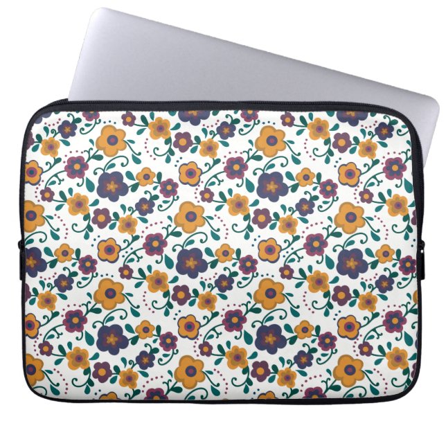 70's Folk Art Ditzy Retro Daisy in Jewel Tones Laptop Sleeve (Voorkant)