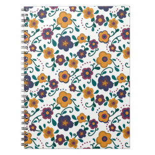 70's Folk Art Ditzy Retro Daisy in Jewel Tones Notitieboek