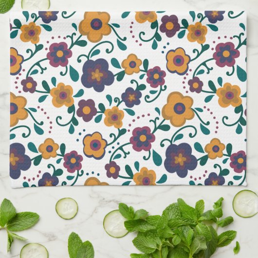 70's Folk Art Ditzy Retro Daisy in Jewel Tones Theedoek (Gevouwen)