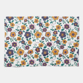 70's Folk Art Ditzy Retro Daisy in Jewel Tones Theedoek (Horizontaal)