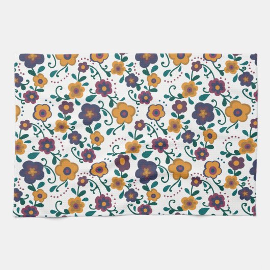 70's Folk Art Ditzy Retro Daisy in Jewel Tones Theedoek (Horizontaal)