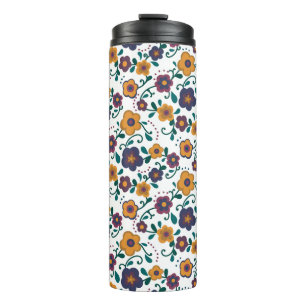 70's Folk Art Ditzy Retro Daisy in Jewel Tones Thermosbeker
