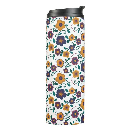 70's Folk Art Ditzy Retro Daisy in Jewel Tones Thermosbeker (Gedraaid links)