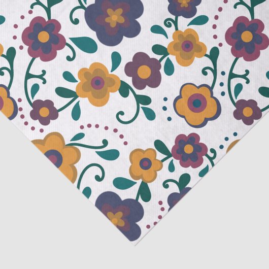 70's Folk Art Ditzy Retro Daisy in Jewel Tones Tissuepapier (Detail)