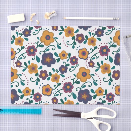 70's Folk Art Ditzy Retro Daisy in Jewel Tones Tissuepapier (Craft)