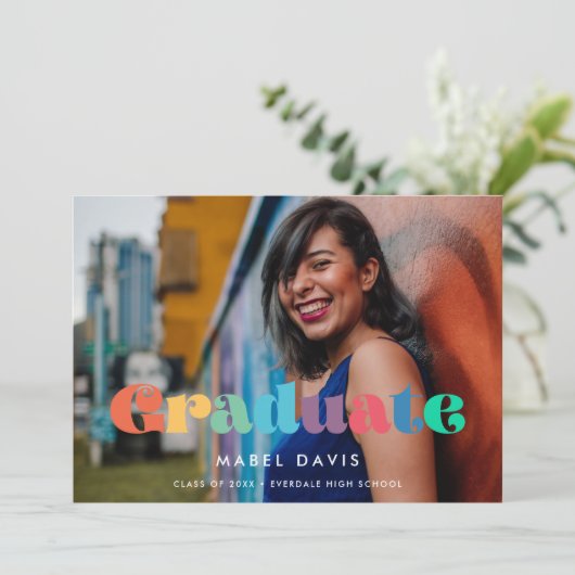 70s Foto afstuderen Aankondiging (Staand voorkant)