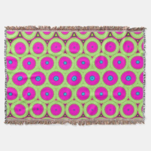 70's Geïnspireerd Neon Roze Cirkels Op Groen en Br Deken (Voorkant)