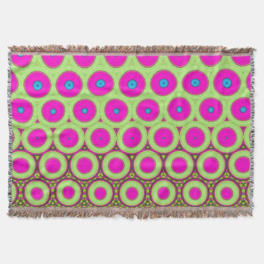 70's Geïnspireerd Neon Roze Cirkels Op Groen en Br Deken (Voorkant)