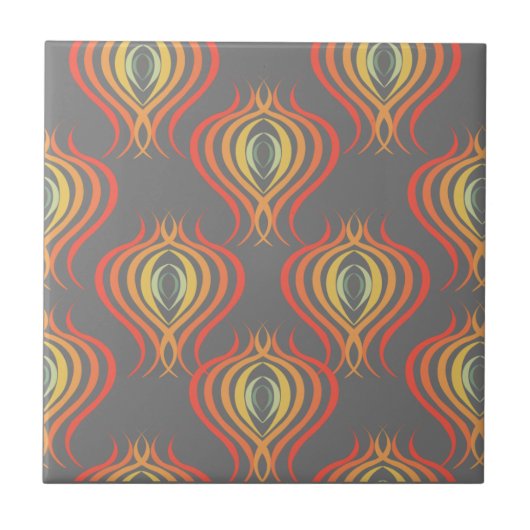 70s Geïnspireerd Ogee Patroon Sinaasappel Rood Gri Tegeltje (Voorkant)