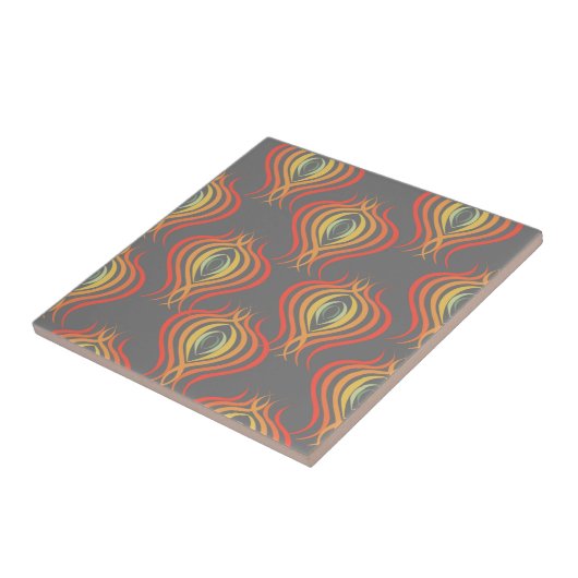 70s Geïnspireerd Ogee Patroon Sinaasappel Rood Gri Tegeltje (Zijkant)