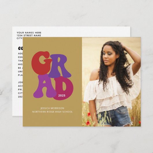 70s-Geïnspireerd Retro Afstuderen het Afstuderen v Briefkaart (Voorkant / Achterkant)