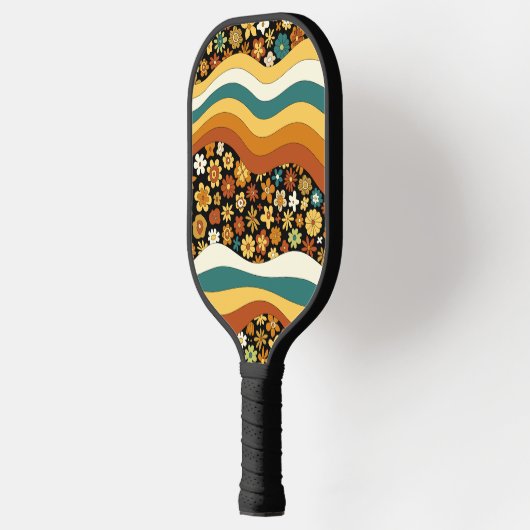 70s geïnspireerd Retro Floral Groovy Stripes patro Pickleball Paddle (Links)