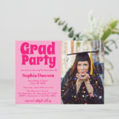 70s-geïnspireerd Retro Graduation Party Foto Kaart (Staand voorkant)