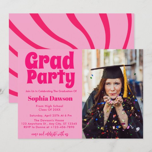70s-geïnspireerd Retro Graduation Party Foto Kaart (Voorkant / Achterkant)