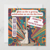 70's geïnspireerde bruiloft retro stijl groovy kaart (Voorkant)