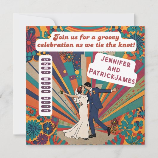 70's geïnspireerde bruiloft retro stijl groovy kaart (Voorkant)