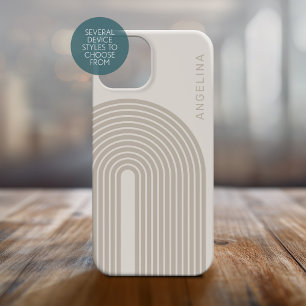 70s geïnspireerde lijnkunst - neutrale regenboogst iPhone 16 hoesje