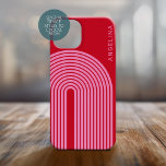 70s geïnspireerde lijnkunst - roze regenboogstraal Case-Mate iPhone 14 plus hoesje<br><div class="desc">Een boho-ontwerp met een gestreept patroon en ronde vormen in rood en roze. Een gewaagd maar minimaal ontwerp met een optioneel gebied om tekst toe te voegen.</div>