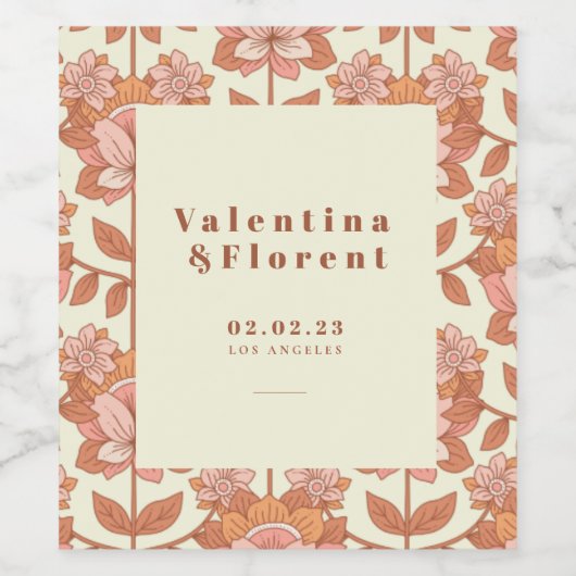 70s geïnspireerde retro bruiloft wijn etiket (Enkel label)