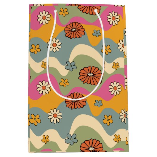70's geïnspireerde Retro Floral Gift Bag Medium Cadeauzakje (Voorkant)