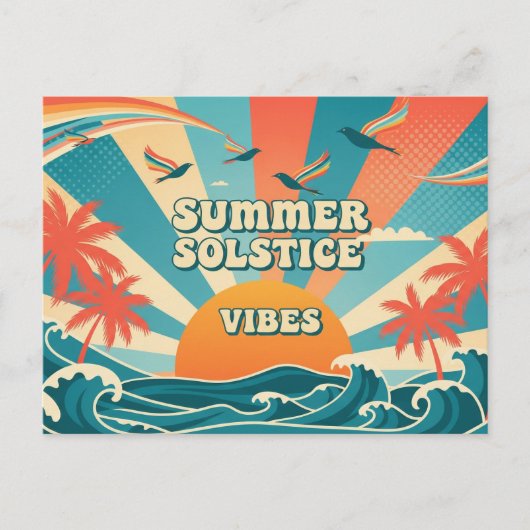 70s-geïnspireerde retro Summer Solstice Briefkaart (Voorkant)