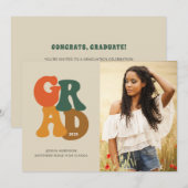 70s-Geïnspireerde Typografie Foto Graduation Party Kaart (Voorkant / Achterkant)