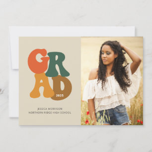 70s-Geïnspireerde Typografie Foto Graduation Party Kaart
