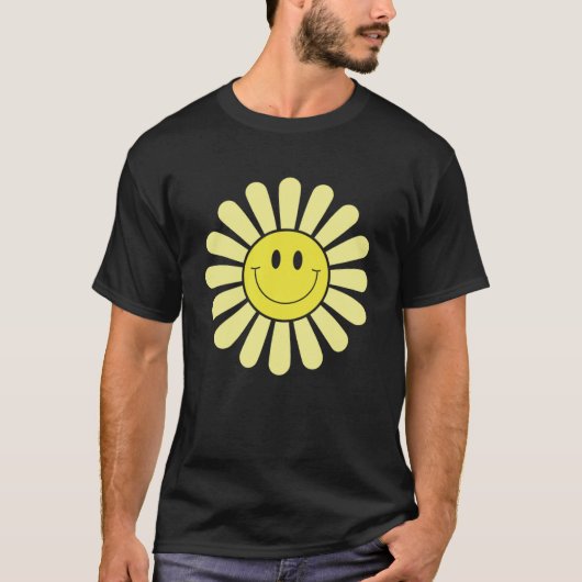 70s Gele Glimlach Gezicht Bloem Gelukkige Vrede Gl T-shirt (Voorkant)