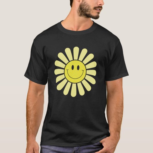 70s Gele Glimlach Gezicht Bloem Gelukkige Vrede Gl T-shirt (Voorkant)