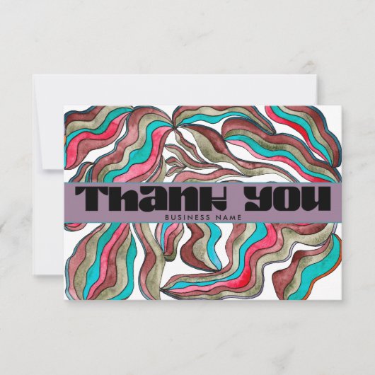 70s Groovy Blauwgroen Roze Zakelijke Retro Pakket Bedankkaart (Voorkant)