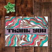 70s Groovy Blauwgroen Roze Zakelijke Retro Pakket Bedankkaart