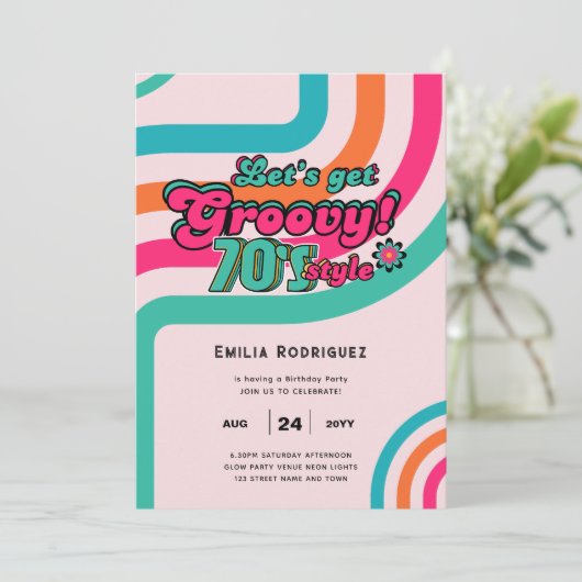 70s Groovy Boogie Retro Disco Verjaardagsfeest Kaart (Staand voorkant)