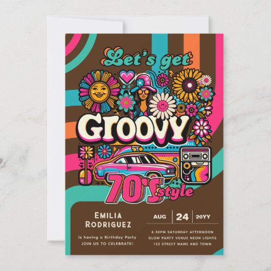 70s Groovy Boogie Retro Disco Verjaardagsfeest Kaart (Voorkant)