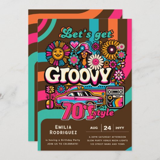 70s Groovy Boogie Retro Disco Verjaardagsfeest Kaart (Voorkant / Achterkant)