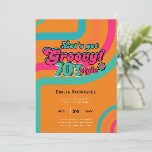 70s Groovy Boogie Retro Disco Verjaardagsfeest Kaart (Staand voorkant)