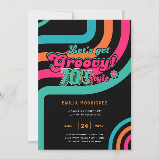 70s Groovy Boogie Retro Disco Verjaardagsfeest Kaart (Voorkant)