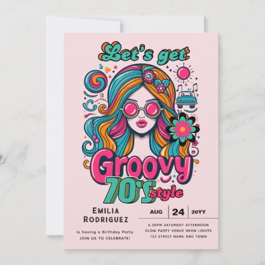 70s Groovy Boogie Retro Disco Verjaardagsfeest Kaart (Voorkant)