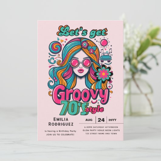 70s Groovy Boogie Retro Disco Verjaardagsfeest Kaart (Staand voorkant)