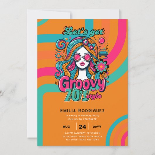 70s Groovy Boogie Retro Disco Verjaardagsfeest Kaart (Voorkant)