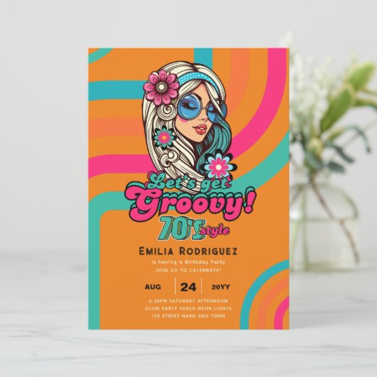 70s Groovy Boogie Retro Disco Verjaardagsfeestje Kaart (Staand voorkant)