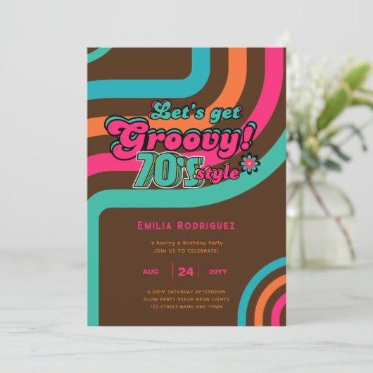 70s Groovy Boogie Retro Disco Verjaardagsfeestje Kaart (Staand voorkant)