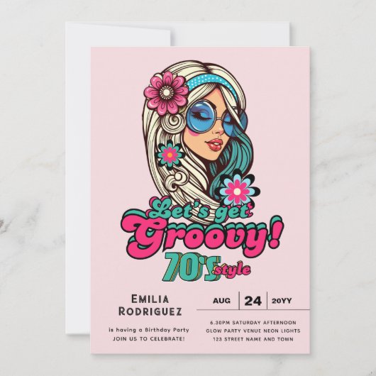 70s Groovy Boogie Retro Disco Verjaardagsfeestje Kaart (Voorkant)