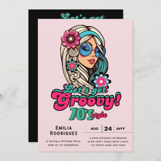 70s Groovy Boogie Retro Disco Verjaardagsfeestje Kaart (Voorkant / Achterkant)